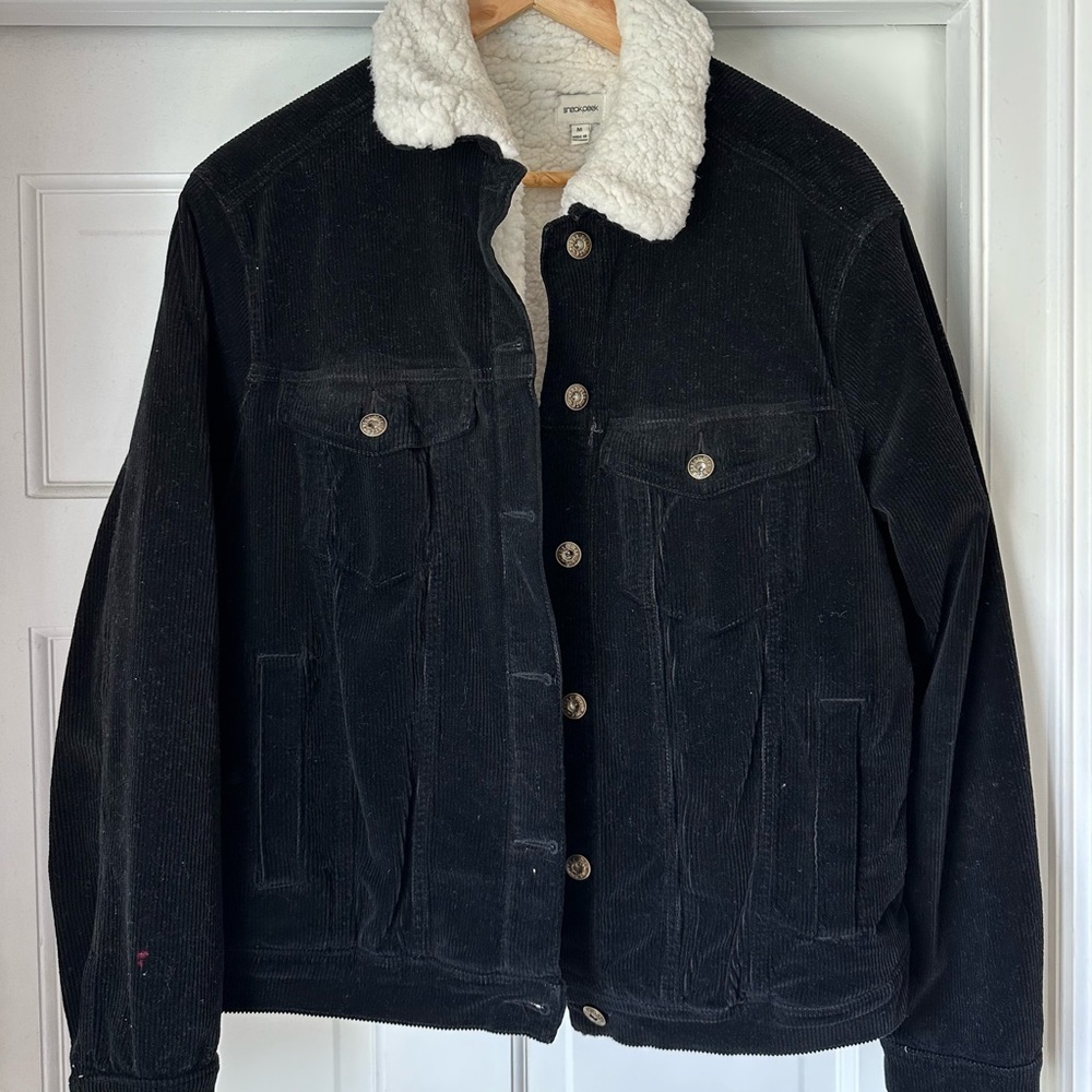 Black Corduroy Jacket with Sherpa Collar